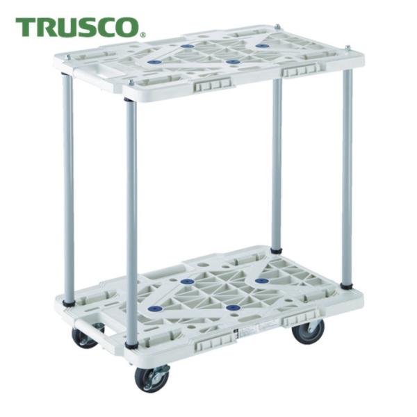 トラスコ TRUSCO 樹脂製台車 2段式ルートバン 600X400 ハンドル無 4輪自在 ストッパ...