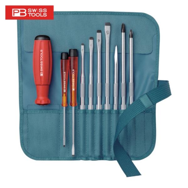 PBスイスツールズ 差替式ドライバーセット 9本組 ペトロール (1S) 品番：8218PE