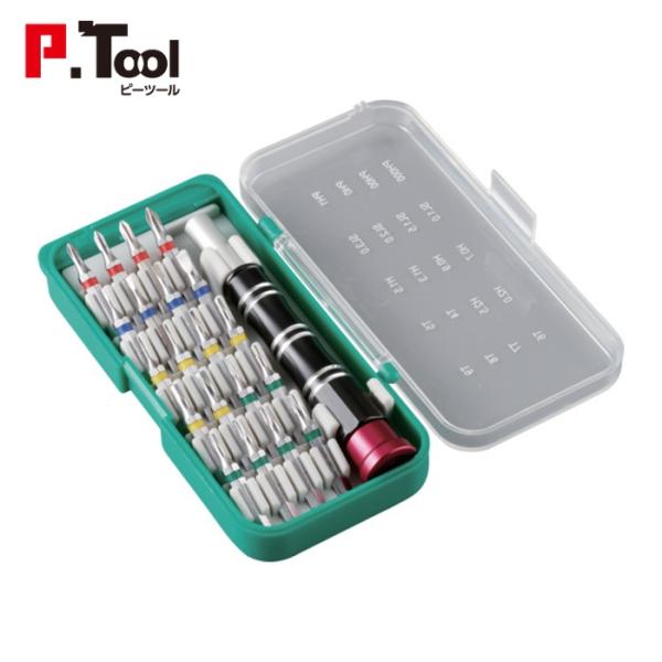 P・TOOL 差替え式精密ドライバー組 ラインカラービット20本付 (1個) 品番：13944