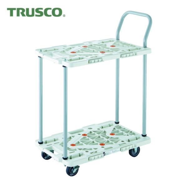 トラスコ TRUSCO 樹脂製台車 2段式ルートバン 600X400 ハンドル付 4輪自在 ストッパ...