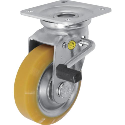 シシク　静電気帯電防止キャスター　自在ストッパー付　１３０径　ウレタン車輪 EUWJB-130