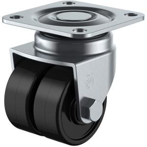 ユーエイ　プレート式　自在　双輪低床キャスター　黒ナイロン　車輪径５０ｍｍ　　Ｈタイプ　ＨＧ−Ｗ型　取付寸法５２×５２ HG-50BN-W