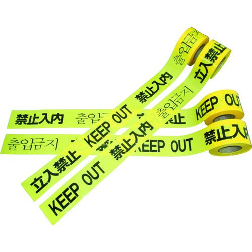 日東エルマテ　危険標示テープ　立入禁止（４ヶ国語標示）　６０ｍｍ×５０ｍｍ DM5　_