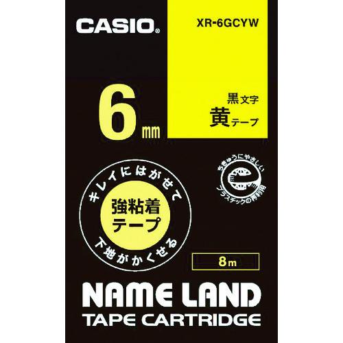 カシオ　ネームランド用強粘着再剥離黒文字黄テープ６ｍｍ XR-6GCYW