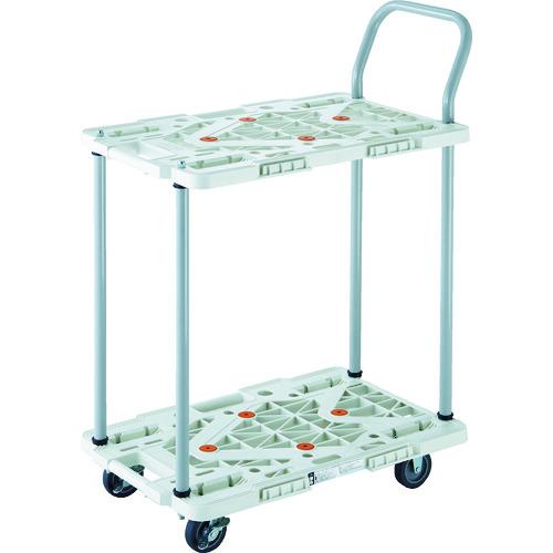 TRUSCO(トラスコ)　樹脂製台車　２段式ルートバン　６００Ｘ４００　ハンドル付　４輪自在　ストッ...