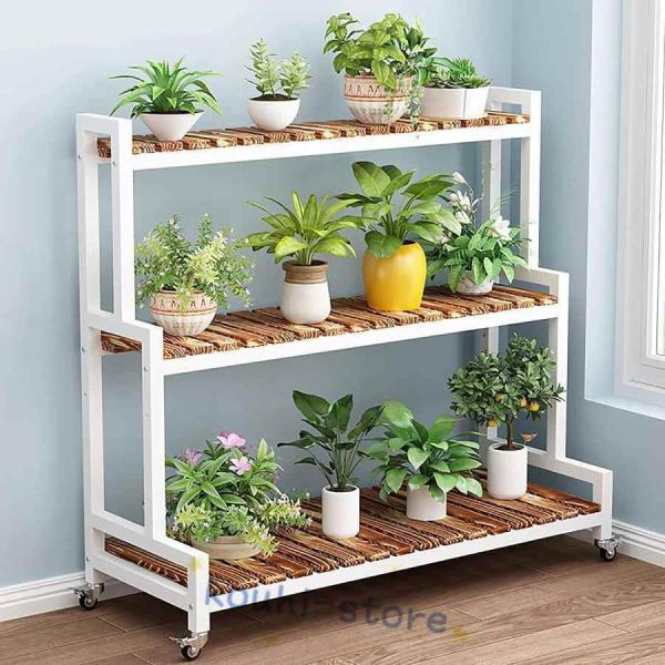 フラワースタンド 観葉植物ラック フラワースタンド 2段 3段 花台、キャスター付き 植物棚 室内 ...