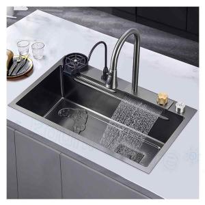 キッチンシンク、新しいステンレススチールウォーターフォールシンク、バーシンク、304ステンレススチールシンク、カップワッシャーシンク付き、ドロップインま
