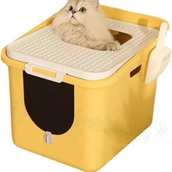 猫トイレ 大型 猫用トイレ本体 ワイドサイズ 猫砂飛び散り防止 ドア付き お手入れ簡単 コンパクト ...