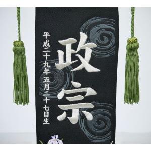 ちりめん刺繍名前旗(特中)伊達兜(黒) ふりが...の詳細画像1