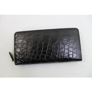 【上代１９万円】 クロコダイル 財布 本物 ブラック 黒 ヘンローン社製 ラウンド 長財布