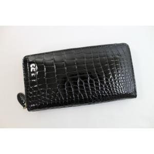 本クロコダイル、シャイニング、一枚革長財布、札入れ、ブラック 月初め5%クーポンあり】クロコダイル 財布 長財布 本物 ブラック