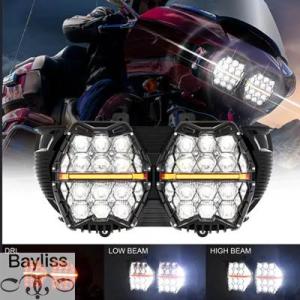 【並行輸入品】 バイク用LEDヘッドライト ハイビームロービーム アンバーdrl ハーレー ツーリン...