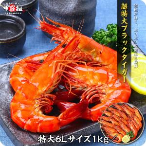 希少な特大6Lサイズ厳選！高級ブラックタイガー（有頭ボイル）1kg/約20尾前後 FF 爆買