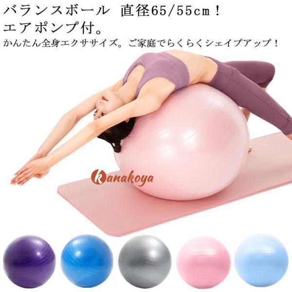 ヨガボール バランスボール ジムボール アンチバースト フットポンプ付 55cm ダイエット器具 ヨ...