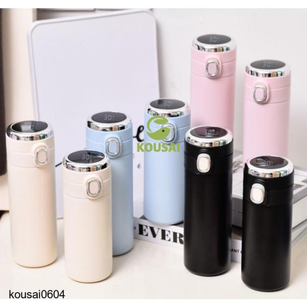 水筒 保冷 保温 温度表示 真空断熱 スマート水筒 マグボトル ワンタッチ 携帯マグ ステンレスボト...