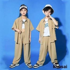 ベージュ キッズ ダンス衣装 セットアップ シ...の詳細画像2
