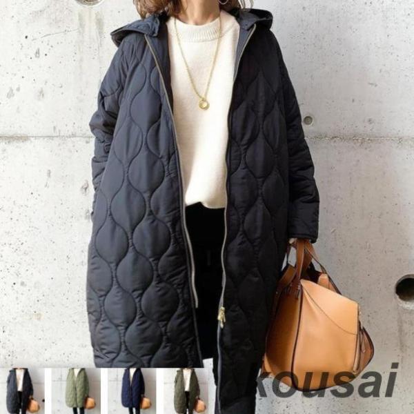 キルティングコート 中綿 レディース コート 中綿コート 冬 キルティング 無地  防寒コート カー...
