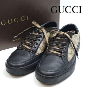 GUCCI グッチ スニーカー メンズ ブラック ベージュ レザー ＃6.5 約26cm｜kousei-brand