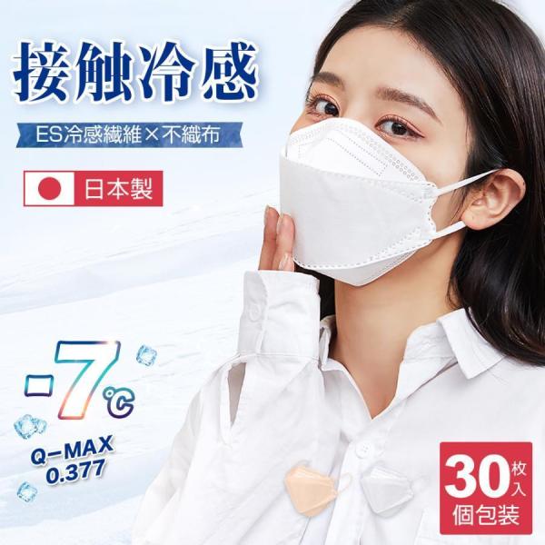 冷感マスク 不織布 立体マスク 日本製 30枚入り 個包装 血色マスク 4層構造 ひんやりマスク 接...