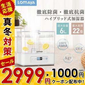 加湿器 ハイブリッド式 6L大容量 加熱除菌 紫外線除菌ライト UV除菌 次亜塩素酸水 アロマ対応 3段調節 自動湿度調整 卓上 空気清浄機 空焚き防止