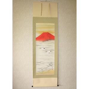 真筆】掛け軸富士之山◇長島博山金泥使用 太巻仕様 共箱・タトウ箱付