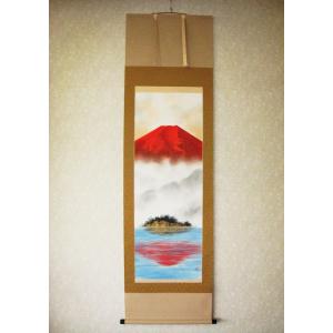 掛け軸 掛軸 赤富士 稲垣雅彦 (真作・新品) 尺八横 : 掛け軸の専門店