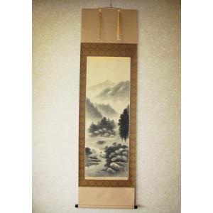 掛軸   長町竹石　水墨山水画　山館新秋  大幅  再表装済 1293307763.jpg?1626257169