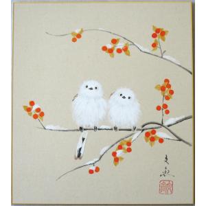 色紙 日本画 シマエナガ 藤澤真実 (真筆・新品) : 掛け軸の専門店 香遊