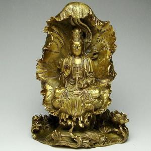 龍 観音菩薩 銅製 置物 龍上観音 仏像 高さ約25cm 聖観音 像 特大