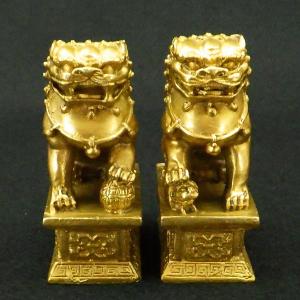 風水 獅子 シシ 狛犬 シーサー しし 対 雌雄 ペア 銅製 置物 高さ約