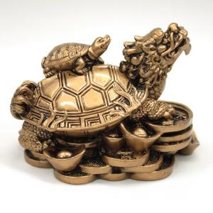 財運を高める瑞獣 サーペンティン 龍亀(ロングイ) 彫刻置物 350g