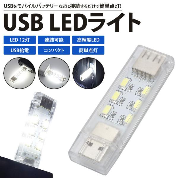 LED ライト 12灯 USB 両面発光 連結接続 コンパクト USB給電 小型 軽量 簡単点灯 携...