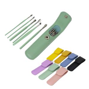 耳かき 6本 セット PUレザー ケース付属 キーリング付き 耳掃除 コンパクト ステンレス 携帯 耳かきセット 耳掃除セット