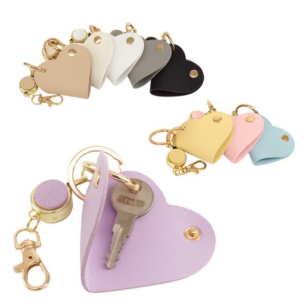 リール付き ハート型キーケース 鍵入れ キーホルダー バッグチャーム ハート チャーム カラビナ ナ...