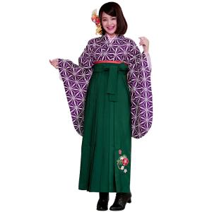 二尺袖 ショート丈 着物 刺繍入り 袴 セット 紫 麻の葉 haki-20-17 