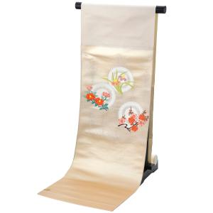 西陣織九寸帯未仕立品 しらえ織物　黒地箔引 正倉院華文　三通柄 京都西陣織 「伝統工芸士 箔屋清兵衛：陰山織物謹製」 正倉院