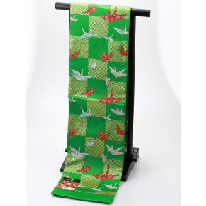 訳あり 七五三 七歳 ジュニア用 正絹 袋帯 黄緑系 未仕立て品 jh-281-4