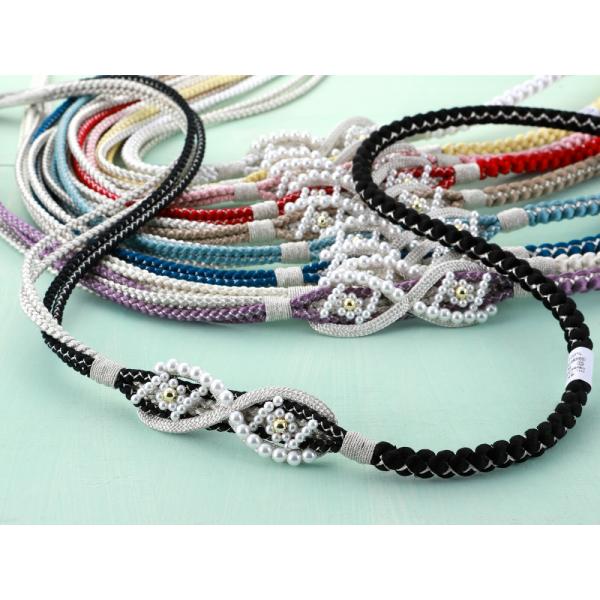 くすみカラー 帯締め 振袖用 正絹 パール 飾り付き 手組 帯〆 飾り紐  全10種　hs-416