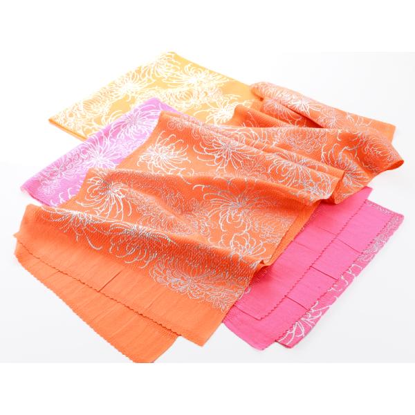 振袖用 帯揚げ 正絹 ちりめん 銀プリント 菊 帯あげ 単品 全3色　ah-237