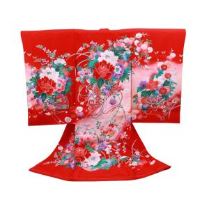 超美品　お宮参り 　正絹　刺繍　産着　初着　長襦袢　女の子　赤　紅緋　絞り　着物 超美品 お宮参り 正絹 刺繍 産着 初着 長襦袢 女の子 赤 紅緋
