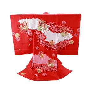 お宮参り 金駒刺繍入り 絞り 正絹 着物 長襦袢 セット 女児