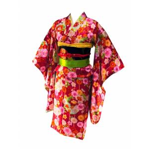 7歳用 フルセット 絵羽柄 四ッ身 着物 結び帯 大寸 箱せこセット 赤い