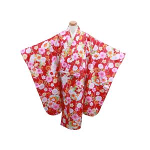 7歳用 フルセット 絵羽柄 四ッ身 着物 結び帯 大寸 箱せこセット 赤い