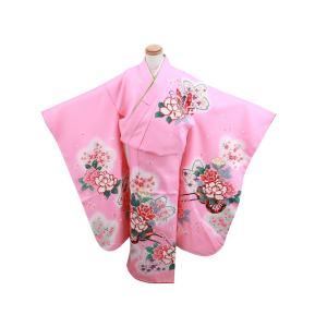 Keiko です。7歳向け・化繊のお着物セット 7歳用 フルセット 絵羽柄 四ッ身 着物 結び帯 大寸 箱せこセット 赤い