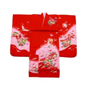 7歳用 フルセット 絵羽柄 四ッ身 着物 結び帯 大寸 箱せこセット 赤い