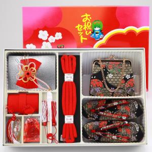 7歳用 フルセット 絵羽柄 四ッ身 着物 結び帯 大寸 箱せこセット 赤い
