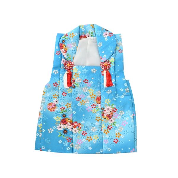 三歳用 被布コート ブルー系 hn-80-26 桜と毬柄