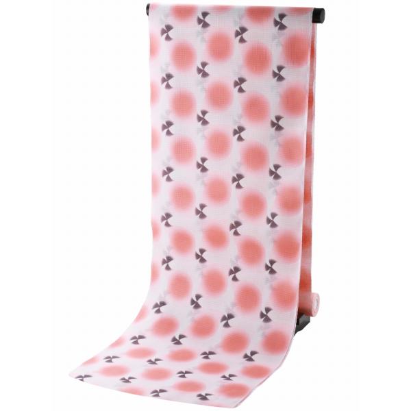 反物 ゆかた 綿 紅梅織り 女性用 浴衣 日本製 白地にピンク  ma-88-E