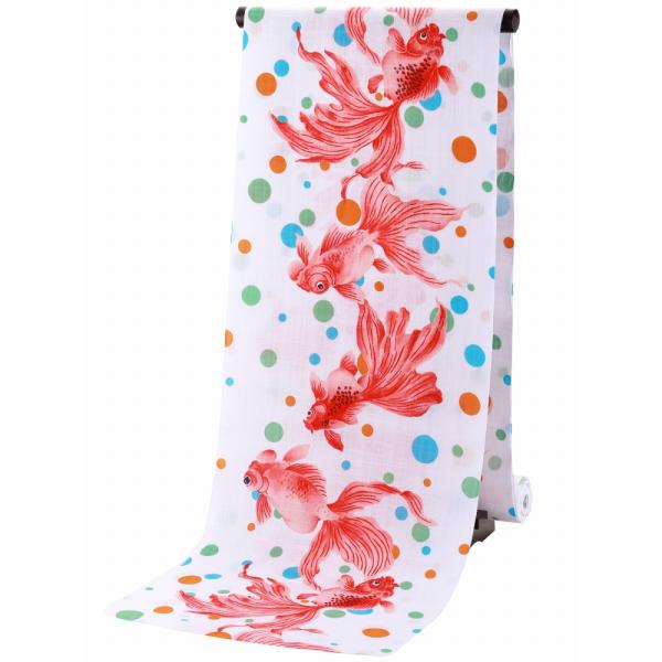 岡重 OKAJIMA 京都 岡重謹染 変わり織り 女性用 ゆかた 反物 浴衣 日本製 金魚 ホワイト...