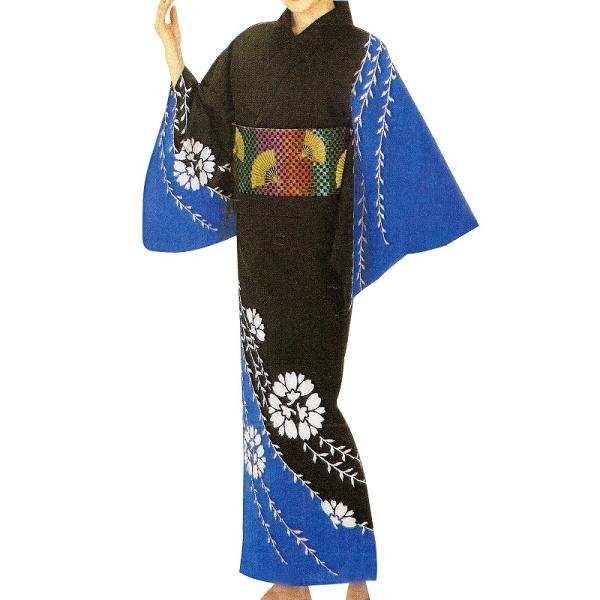 在庫処分品 お祭天国 きぬずれ お仕立て上がり 浴衣 婦人用 単品 紺 青 蔓 ta-321-6